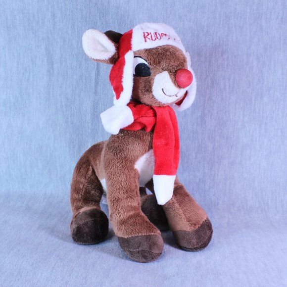 Dan‎ Dee RUDOLPH the Red Nose Reindeer Plush 12" Christmas Trappers Hat Stuffed - Picture 1 of 8